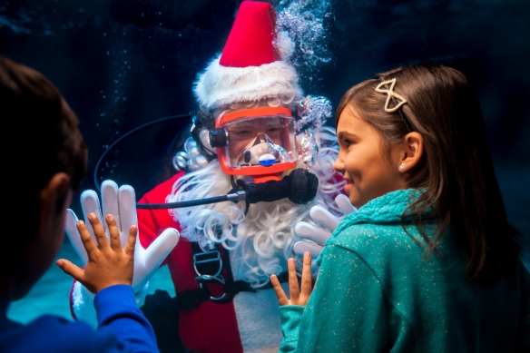 At Newport Aquarium's Water Wonderland with Scuba Santa, kids will have the opportunity to talk with Santa while he's underwater!